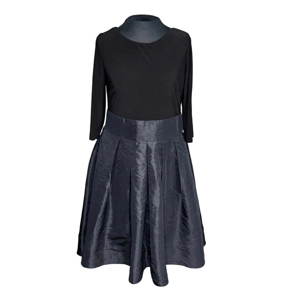 Simply Liliana Black Dress W/ Satin Skirt & Beaded Sleeve Detail Size 10 Womens